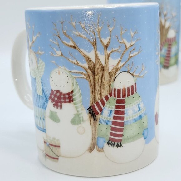 Debbie Mumm Winter Wonders Snowman‎ Family Ceramic Coffee Mug Set of 4pc 14oz - Picture 3 of 11